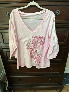Venezia Pink V-Neck Embroidered Long Sleeve Top